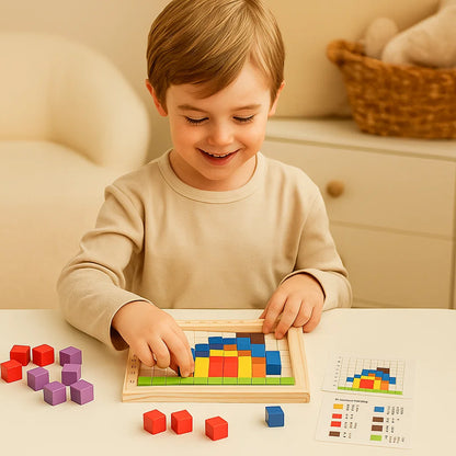 Juego de rompecabezas de píxeles de madera para niños | Bloques de clasificación de colores con tablero de cuadrícula para la lógica y el patrón Matchin