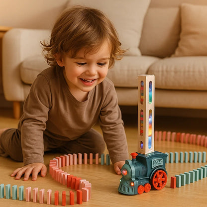 Juguete de tren dominó para niños | Colocación automática de vías con luces y sonido para una diversión creativa de aprendizaje Tren dominó de juguete para niños