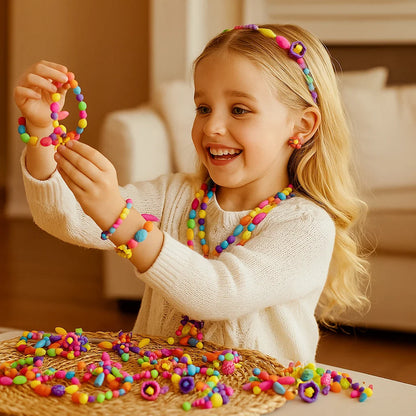 Juego de cuentas Pop para niños | Colorido kit de joyería DIY para juego creativo y desarrollo de habilidades motoras finas