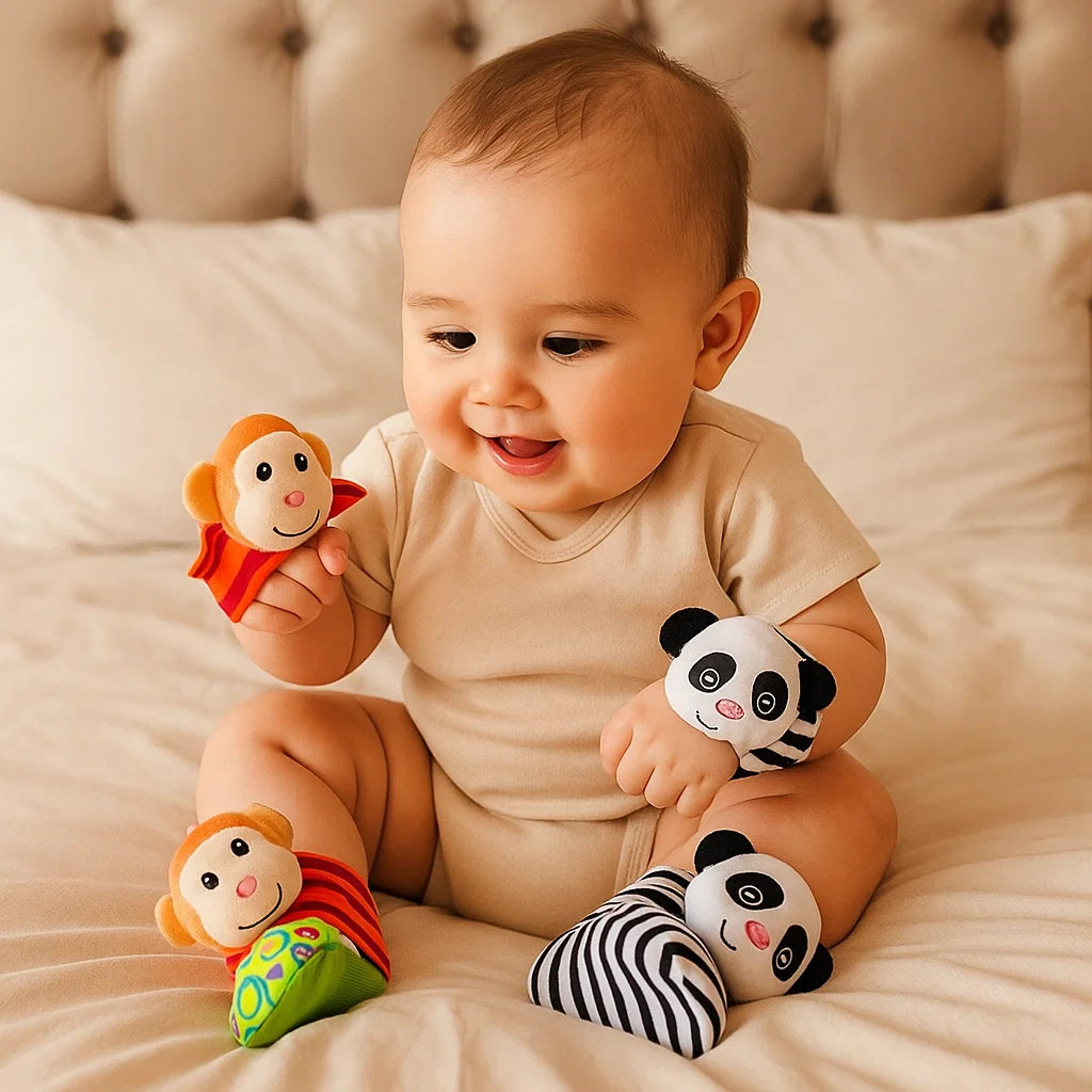 Juego de muñeca y calcetín sonajero para bebé | Juguetes sensoriales de colores para el aprendizaje temprano y el desarrollo de habilidades motoras