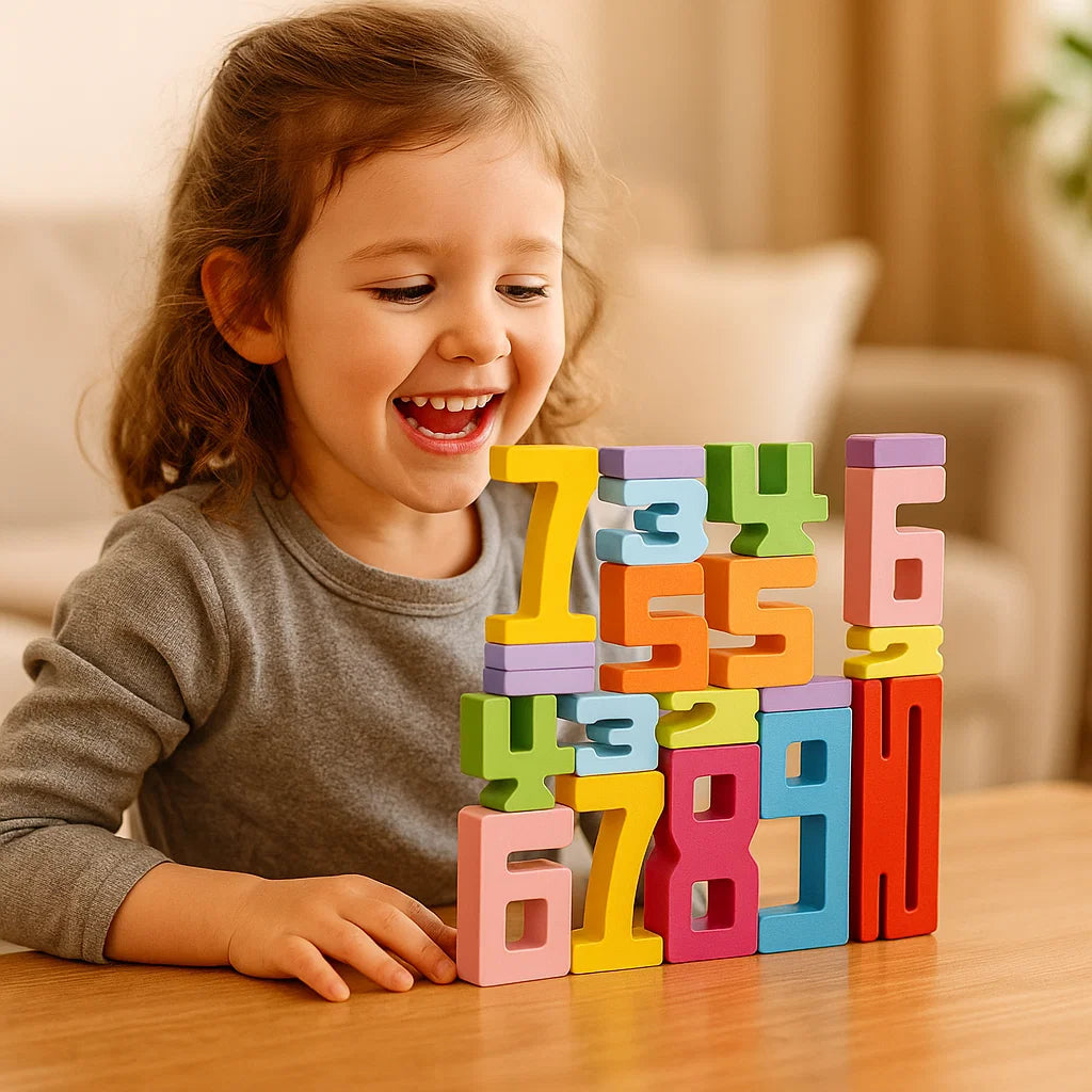 Bloques numéricos de madera para niños | Colorido juguete apilable para contar, lógica y aprendizaje temprano de matemáticas