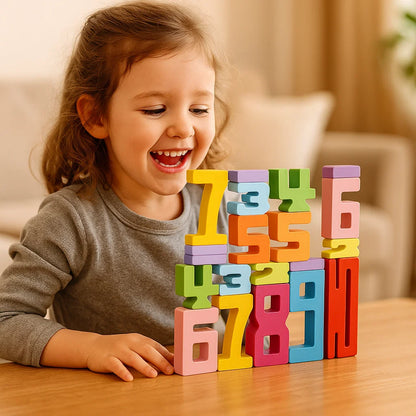 Bloques numéricos de madera para niños | Colorido juguete apilable para contar, lógica y aprendizaje temprano de matemáticas