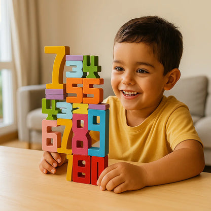 Bloques numéricos de madera para niños | Colorido juguete apilable para contar, lógica y aprendizaje temprano de matemáticas