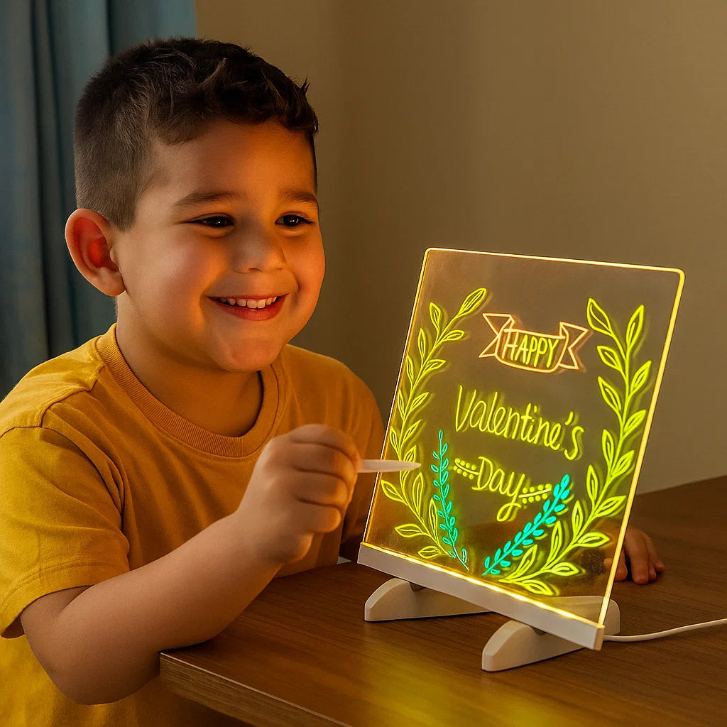 Pizarra de dibujo de escritura con LED para niños | Superficie reutilizable con luz para notas creativas, arte y aprendizaje