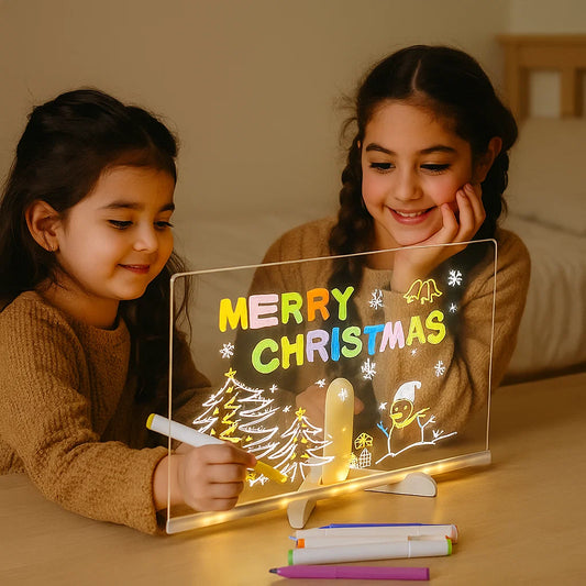 Pizarra de dibujo de escritura con LED para niños | Superficie reutilizable con luz para notas creativas, arte y aprendizaje