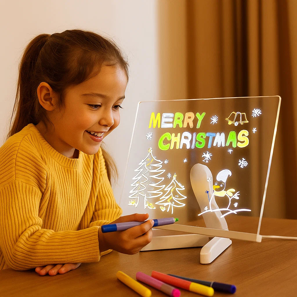 Pizarra de dibujo de escritura con LED para niños | Superficie reutilizable con luz para notas creativas, arte y aprendizaje
