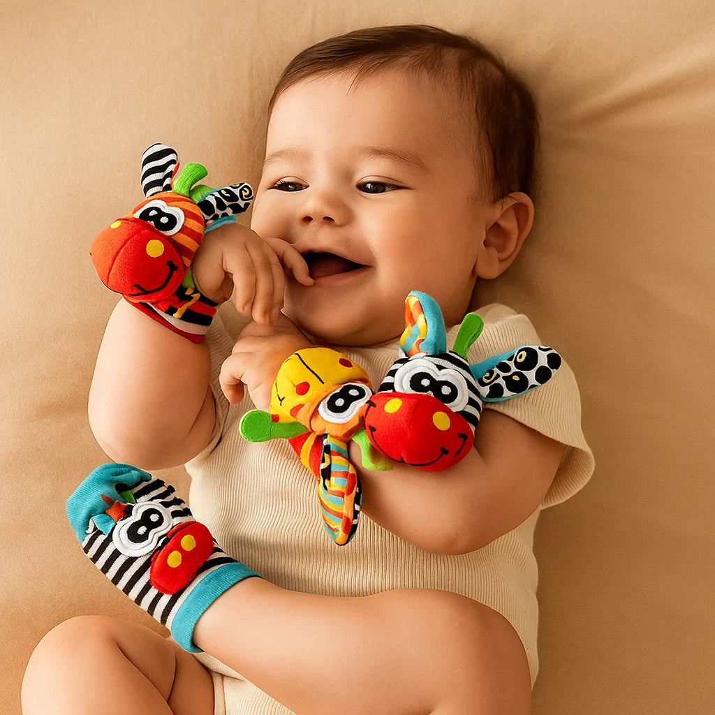 Juego de muñeca y calcetín sonajero para bebé | Juguetes sensoriales de colores para el aprendizaje temprano y el desarrollo de habilidades motoras