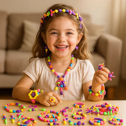 Juego de cuentas Pop para niños | Colorido kit de joyería DIY para juego creativo y desarrollo de habilidades motoras finas