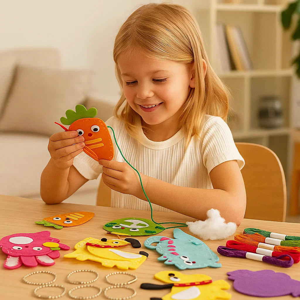 Juego de costura diy de animales de fieltro para niños | Divertido set de manualidades para la coordinación mano-ojo y el desarrollo de habilidades creativas