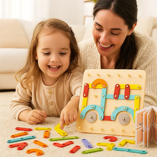 Puzzle de tablero de clavijas Montessori para niños | Juguete creativo de combinar formas con letras y números para el aprendizaje temprano