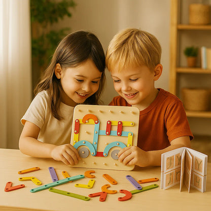 Puzzle de tablero de clavijas Montessori para niños | Juguete creativo de combinar formas con letras y números para el aprendizaje temprano