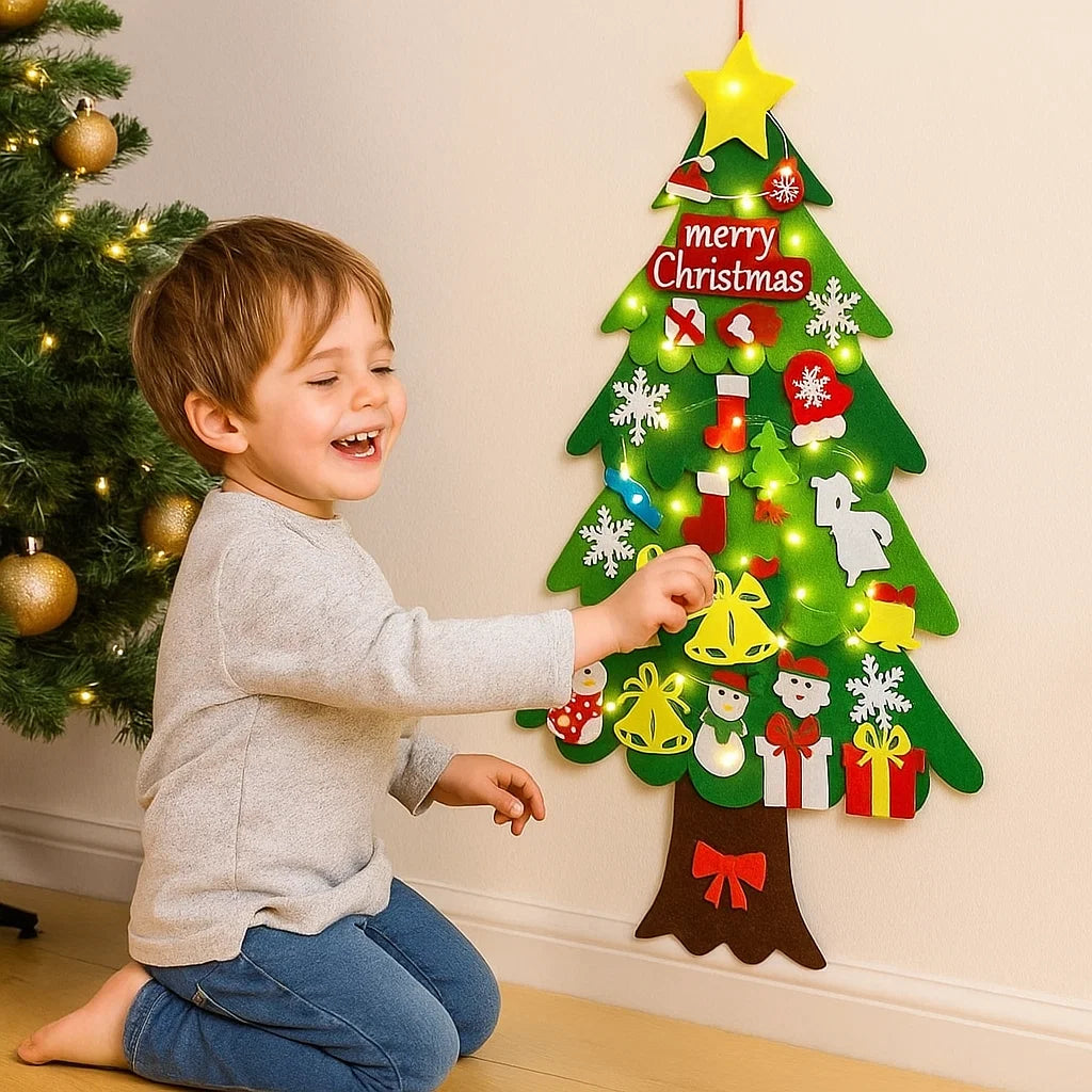 DIY Árbol de Navidad de fieltro para niños | Decoración de pared segura con adornos extraíbles para jugar y divertirse en vacaciones
