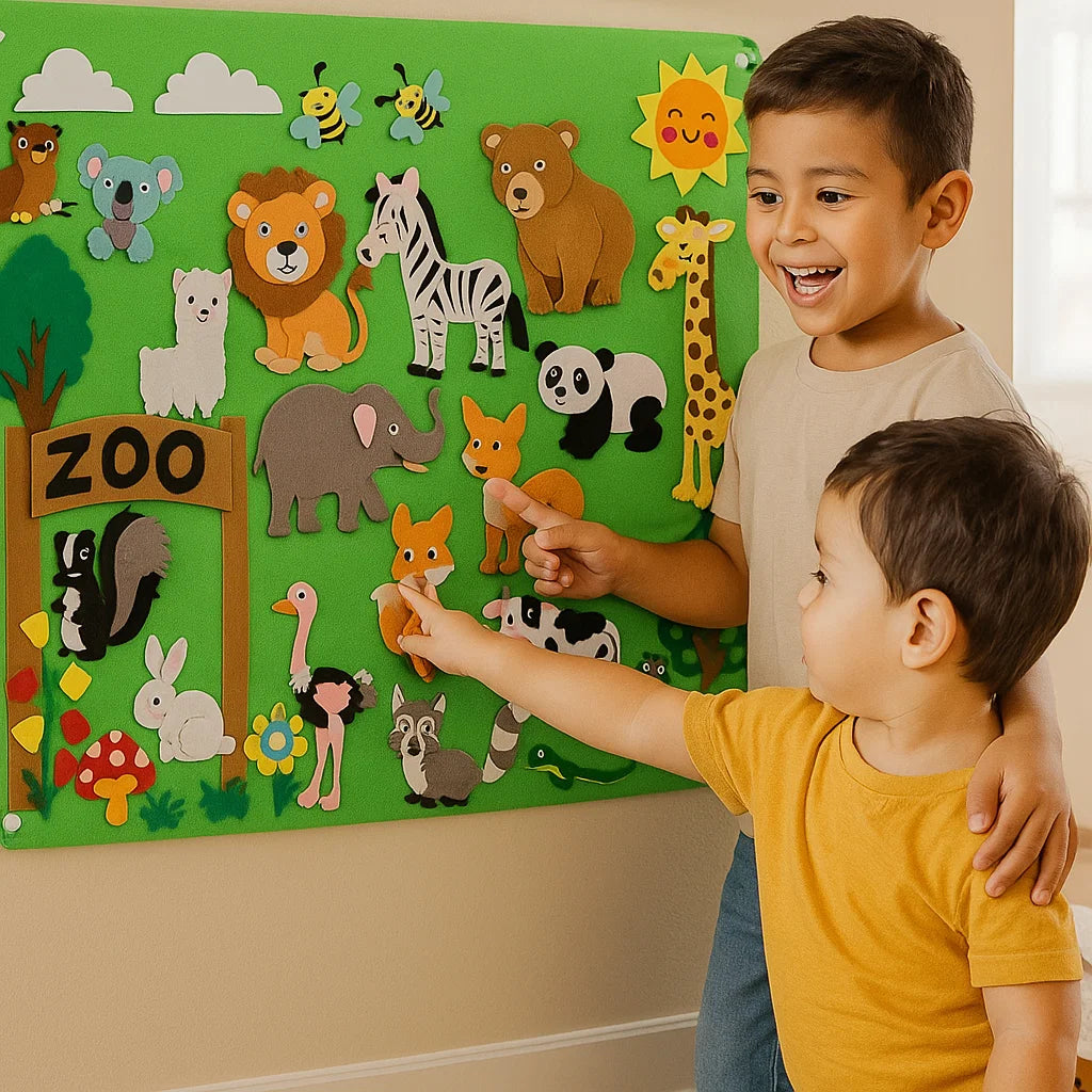 Tablero de cuentos de fieltro para niños ⎜ Kit educativo de bricolaje para aprender sobre animales, la imaginación y divertirse contando historias