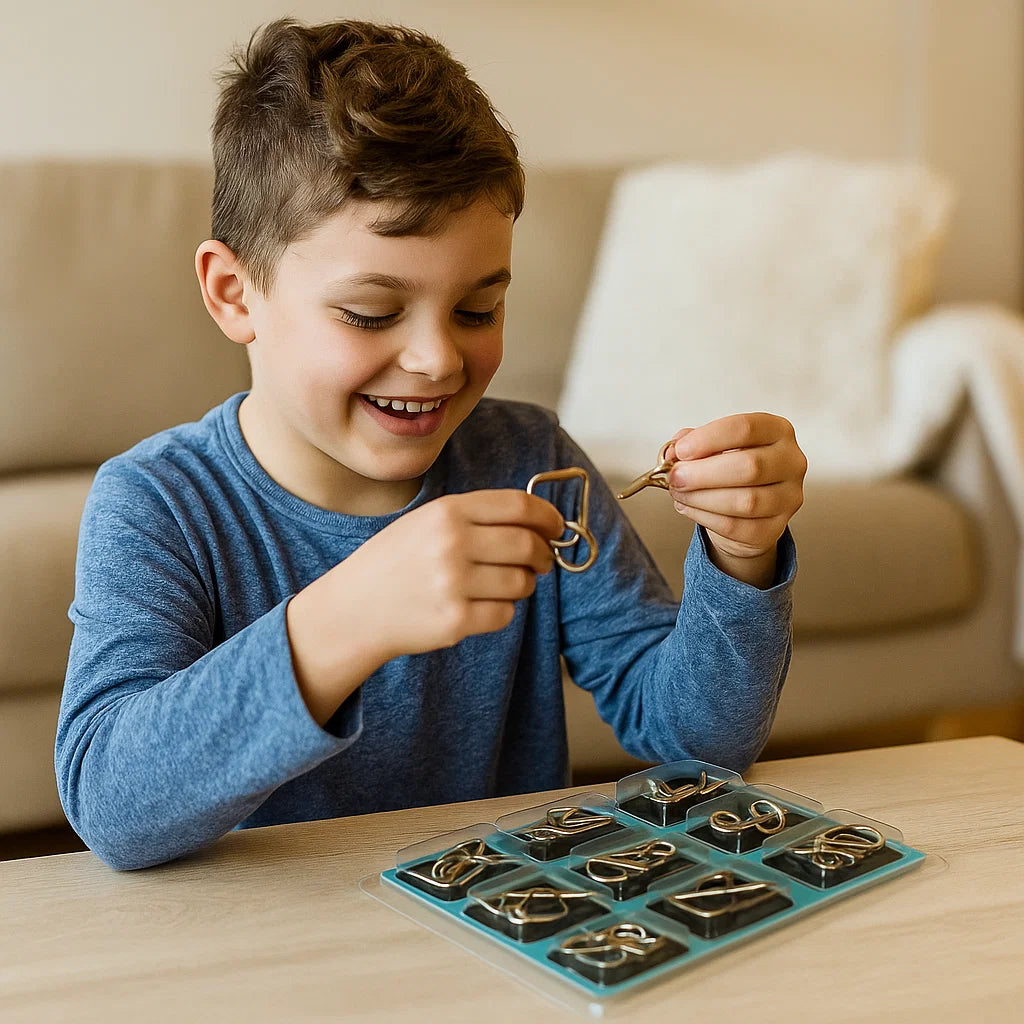 Juego de anillos de rompecabezas de metal ⎜ Juego de lógica rompecabezas para niños y adultos con múltiples desafíos de desbloqueo