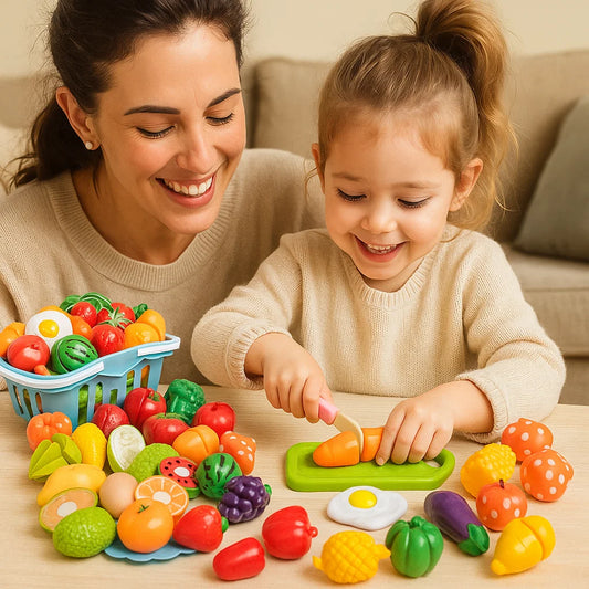 Set de juego de cocina para cortar fruta | Juguete educativo para niños con cesta y verduras realistas para juegos de rol