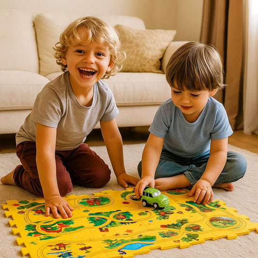 Estera de juego de pista de rompecabezas para niños | Juego de suelo interactivo con caminos conectables para la diversión de carreras imaginativas