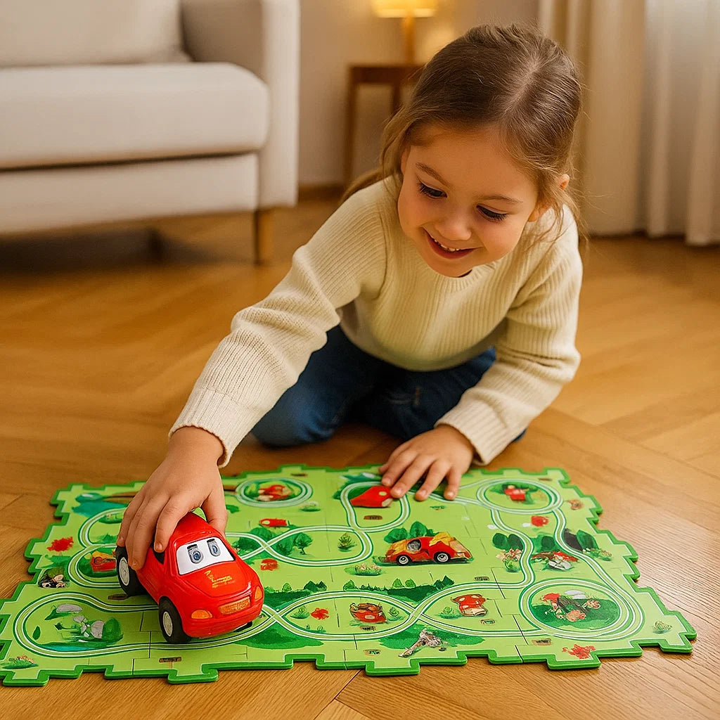 Estera de juego de pista de rompecabezas para niños | Juego de suelo interactivo con caminos conectables para la diversión de carreras imaginativas