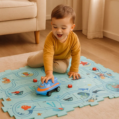 Estera de juego de pista de rompecabezas para niños | Juego de suelo interactivo con caminos conectables para la diversión de carreras imaginativas