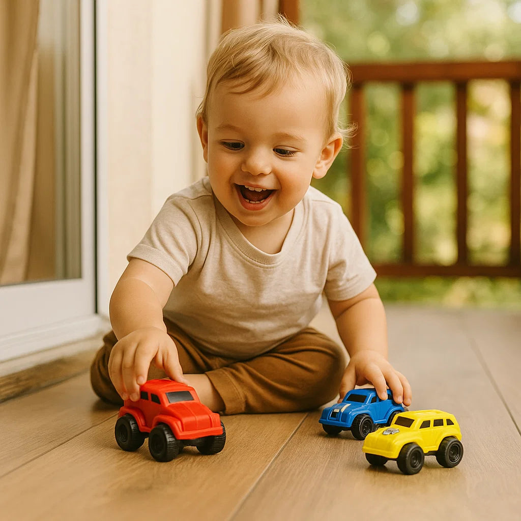 Minicoches de juguete para niños pequeños ⎜ Vehículos inerciales para gatear en interiores y desarrollar la motricidad fina