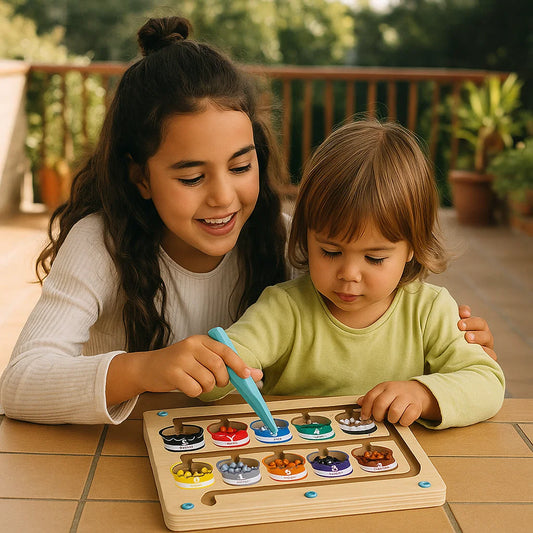 Tablero magnético de madera para contar ⎜ Juego de clasificación de colores con bolígrafo para el aprendizaje temprano y la motricidad fina