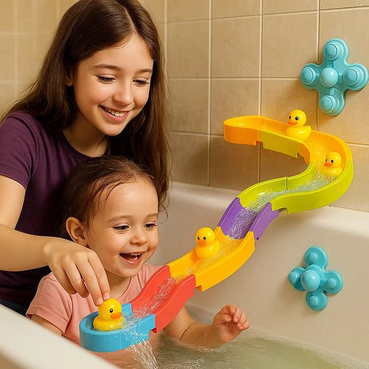 Juguete de baño con tobogán de agua para niños pequeños | Pista de bricolaje con ventosas y patitos rodantes para divertirse jugando en el baño para niños pequeños , el tobogán de agua es un juguete de baño muy divertido