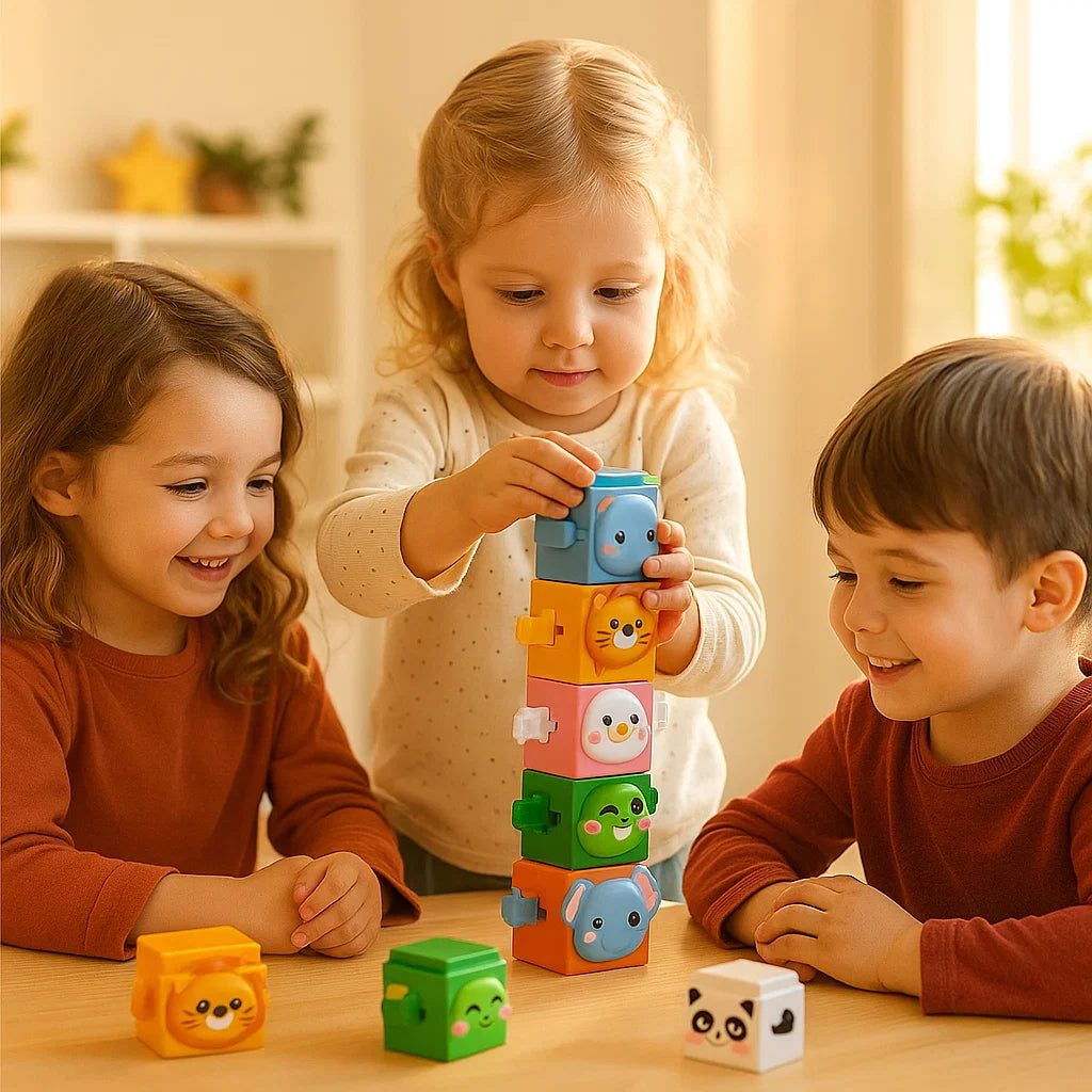Juego de construcción Montessori pedagógico con animales apilables