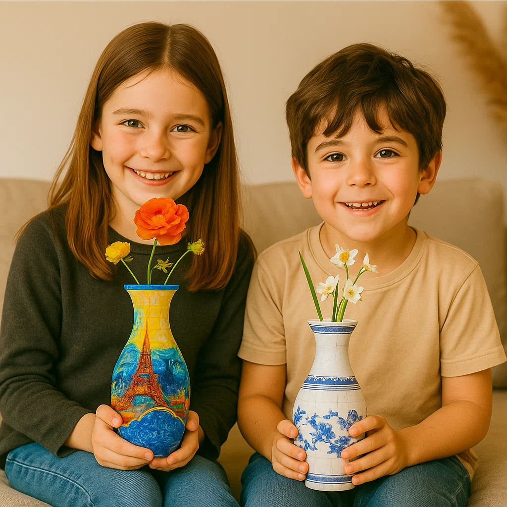 Elegante jarrón 3D de rompecabezas – Apto para flores reales