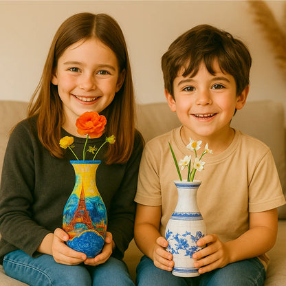 Elegante jarrón 3D de rompecabezas – Apto para flores reales