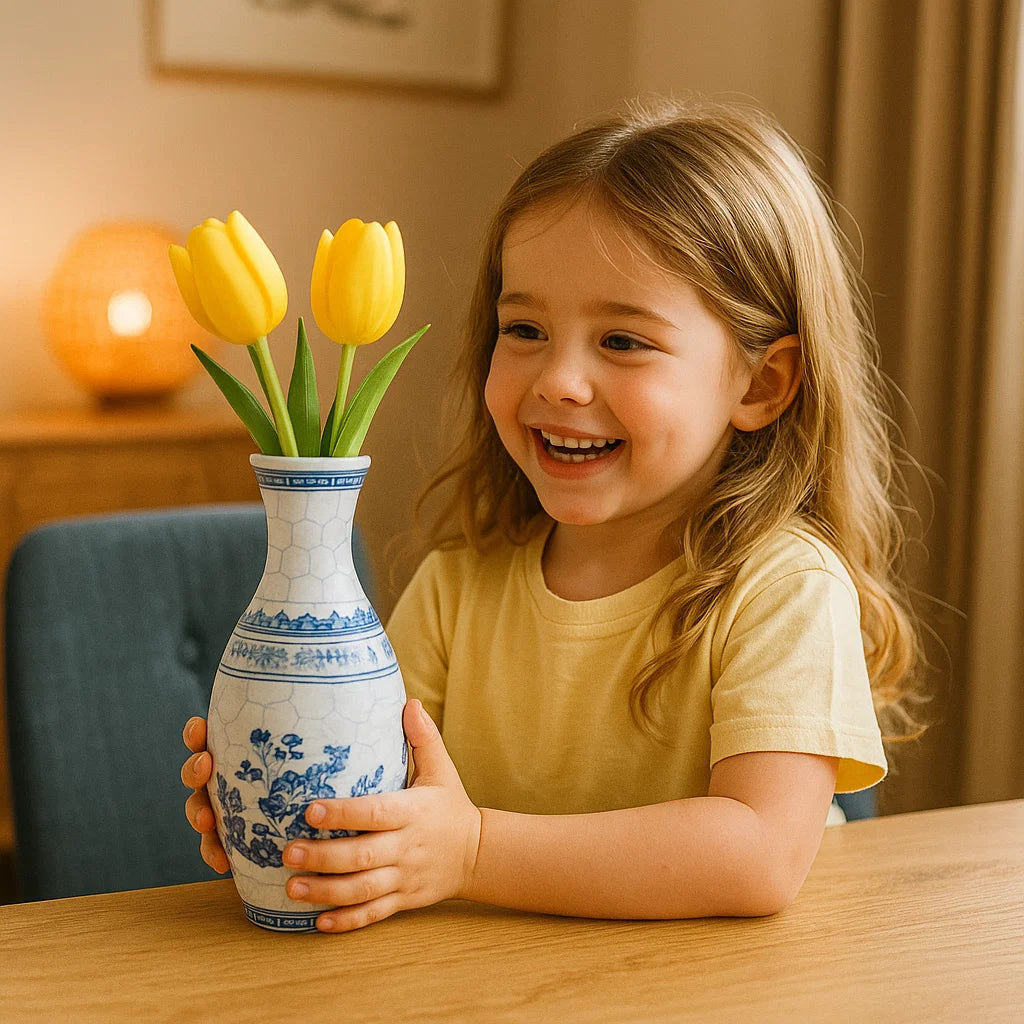 Elegante jarrón 3D de rompecabezas – Apto para flores reales