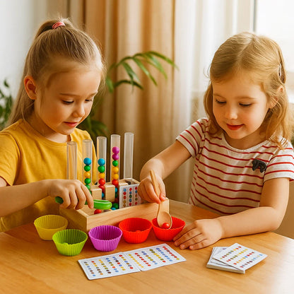 Juego y set de aprendizaje Montessori con tubos de ensayo de colores y números