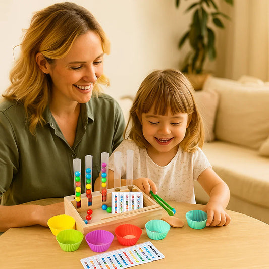 Juego y set de aprendizaje Montessori con tubos de ensayo de colores y números