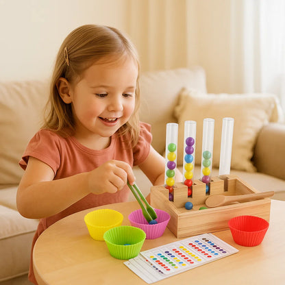 Juego y set de aprendizaje Montessori con tubos de ensayo de colores y números