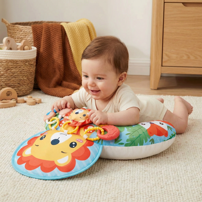 Almohada de Entrenamiento para Bebés para el Tiempo Boca Abajo con Arco de Juego – Apoya el Desarrollo Sensorial y el Crecimiento Temprano