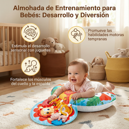 Almohada de Entrenamiento para Bebés para el Tiempo Boca Abajo con Arco de Juego – Apoya el Desarrollo Sensorial y el Crecimiento Temprano