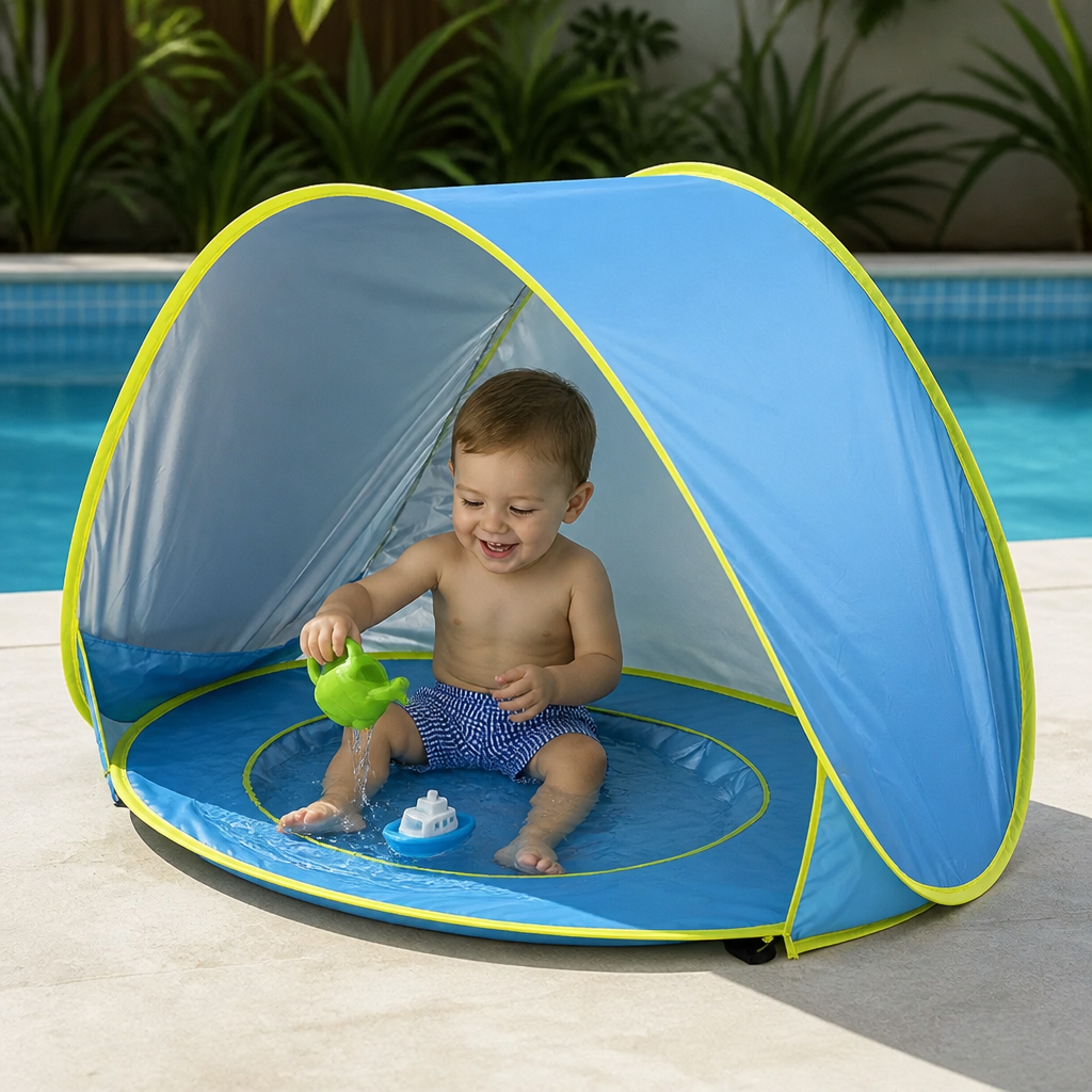 Pop-Up Baby Beach Tent con Piscina Integrada y Protección UV – Sombrilla Portátil para Niños