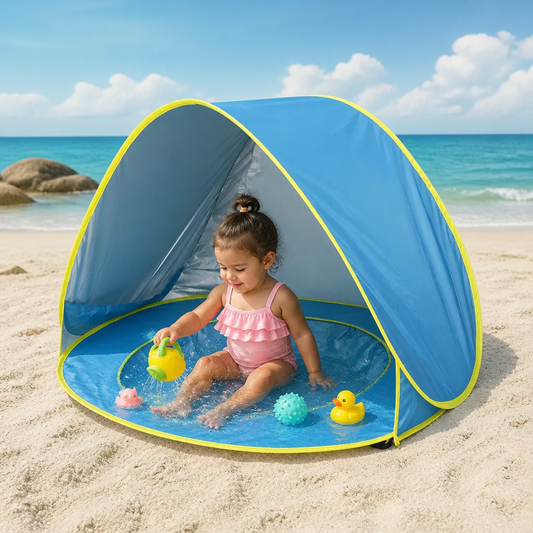 Pop-Up Baby Beach Tent con Piscina Integrada y Protección UV – Sombrilla Portátil para Niños