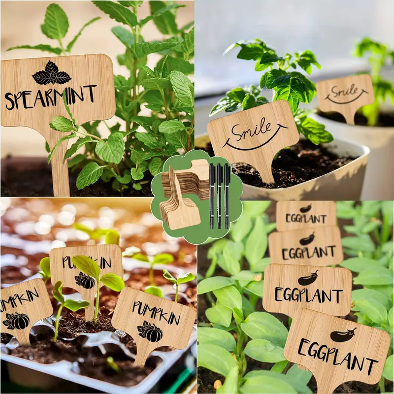 Etiquetas De Madera Para Plantas Para El Jardín Y El Balcón - Etiquetas Regrabables Para Hierbas Y Plantas
