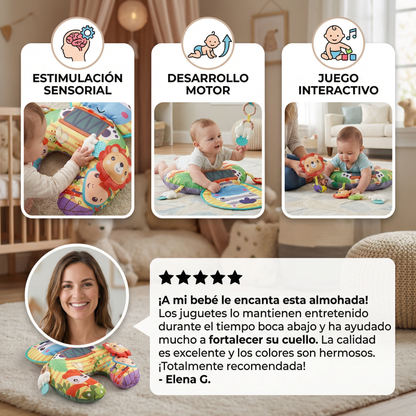 Almohada de Entrenamiento para Bebés para el Tiempo Boca Abajo con Arco de Juego – Apoya el Desarrollo Sensorial y el Crecimiento Temprano