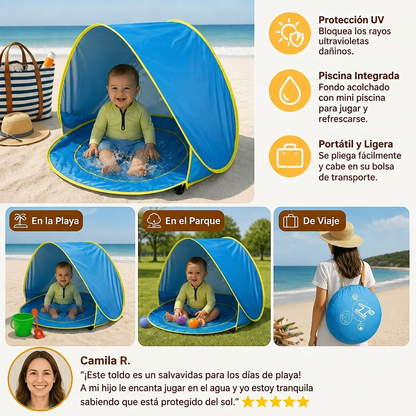 Pop-Up Baby Beach Tent con Piscina Integrada y Protección UV – Sombrilla Portátil para Niños