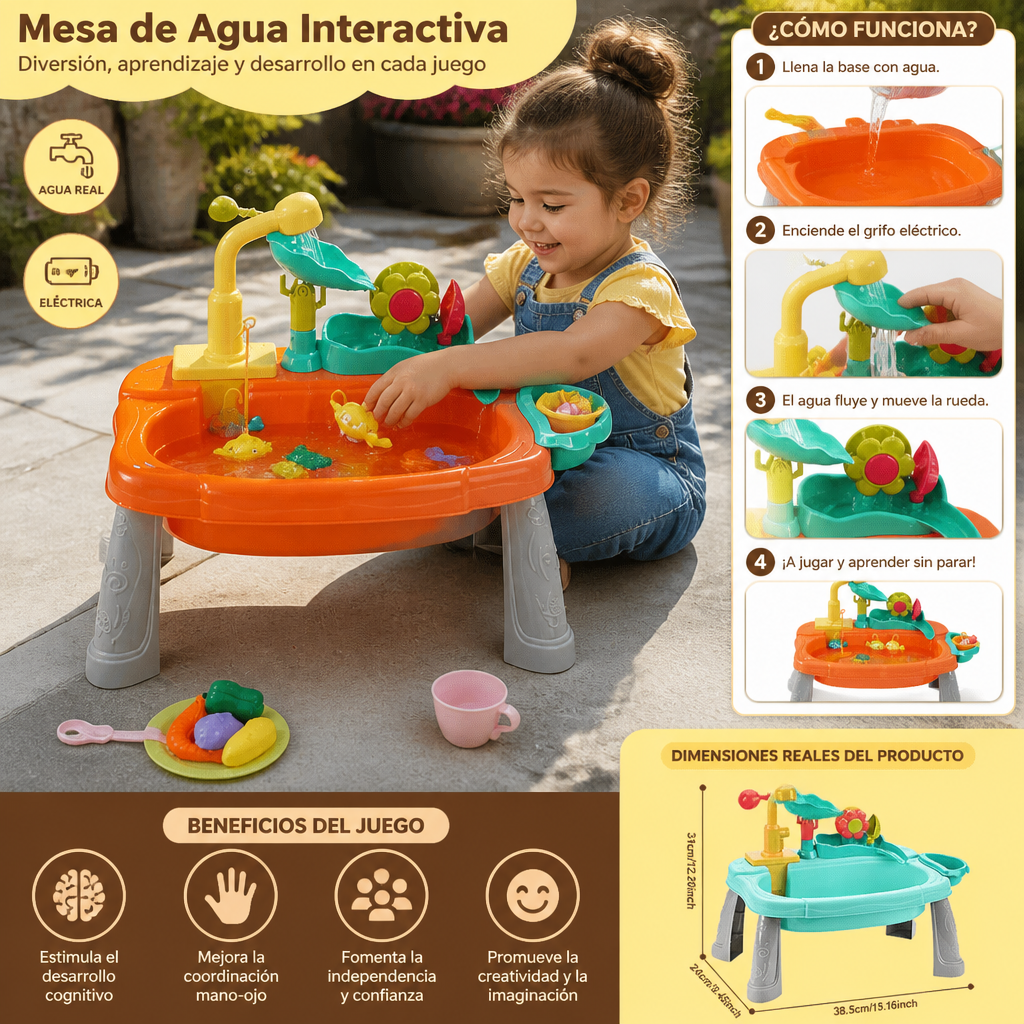 Cocina de juguete infantil elevada y ergonómica con función de agua eléctrica