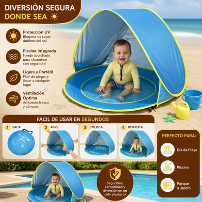 Pop-Up Baby Beach Tent con Piscina Integrada y Protección UV – Sombrilla Portátil para Niños