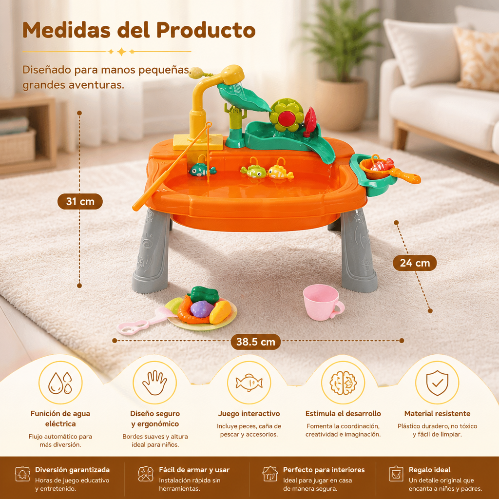 Cocina de juguete infantil elevada y ergonómica con función de agua eléctrica