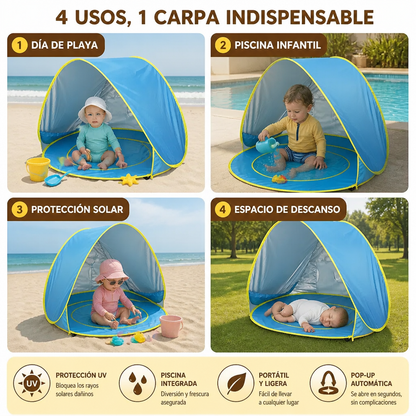Pop-Up Baby Beach Tent con Piscina Integrada y Protección UV – Sombrilla Portátil para Niños