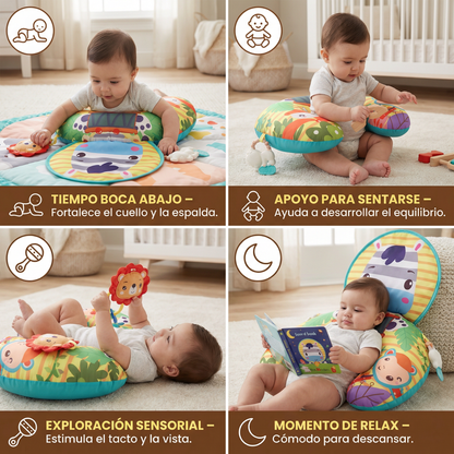 Almohada de Entrenamiento para Bebés para el Tiempo Boca Abajo con Arco de Juego – Apoya el Desarrollo Sensorial y el Crecimiento Temprano