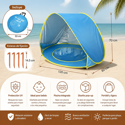 Pop-Up Baby Beach Tent con Piscina Integrada y Protección UV – Sombrilla Portátil para Niños