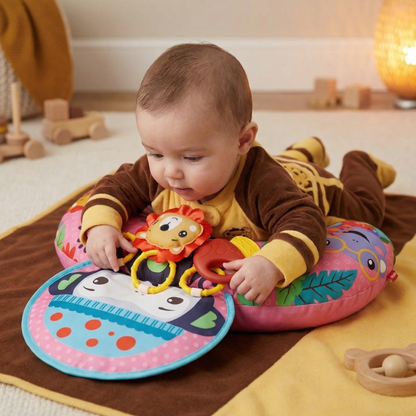 Almohada de Entrenamiento para Bebés para el Tiempo Boca Abajo con Arco de Juego – Apoya el Desarrollo Sensorial y el Crecimiento Temprano