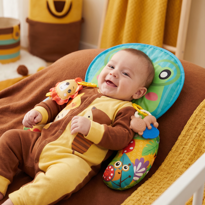 Almohada de Entrenamiento para Bebés para el Tiempo Boca Abajo con Arco de Juego – Apoya el Desarrollo Sensorial y el Crecimiento Temprano