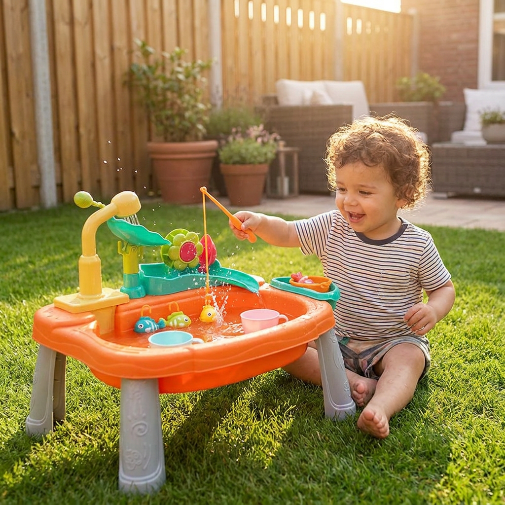 Cocina de juguete infantil elevada y ergonómica con función de agua eléctrica