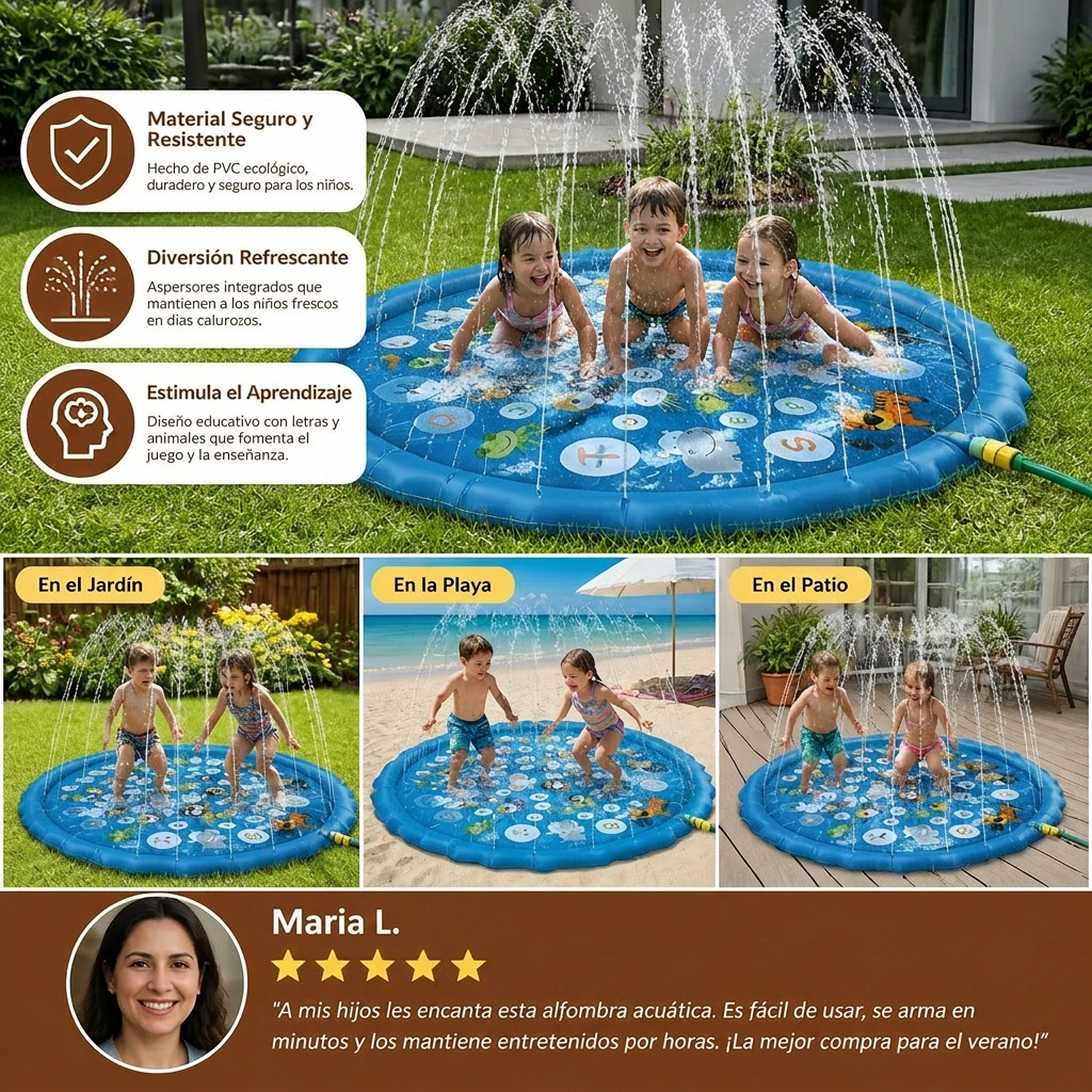 Alfombra Acuática Inflable para Niños con Aspersor – Estera de Juego Acuático para Jardín y Playa
