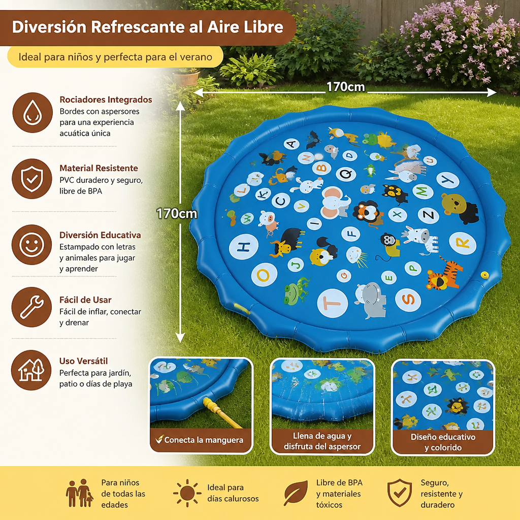 Alfombra Acuática Inflable para Niños con Aspersor – Estera de Juego Acuático para Jardín y Playa
